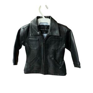 Renee Raquel Girls Toddler Size 2T Black Faux Leather Jacket Full Zip Fleece Lin